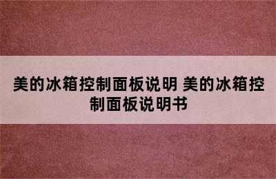 美的冰箱控制面板说明 美的冰箱控制面板说明书